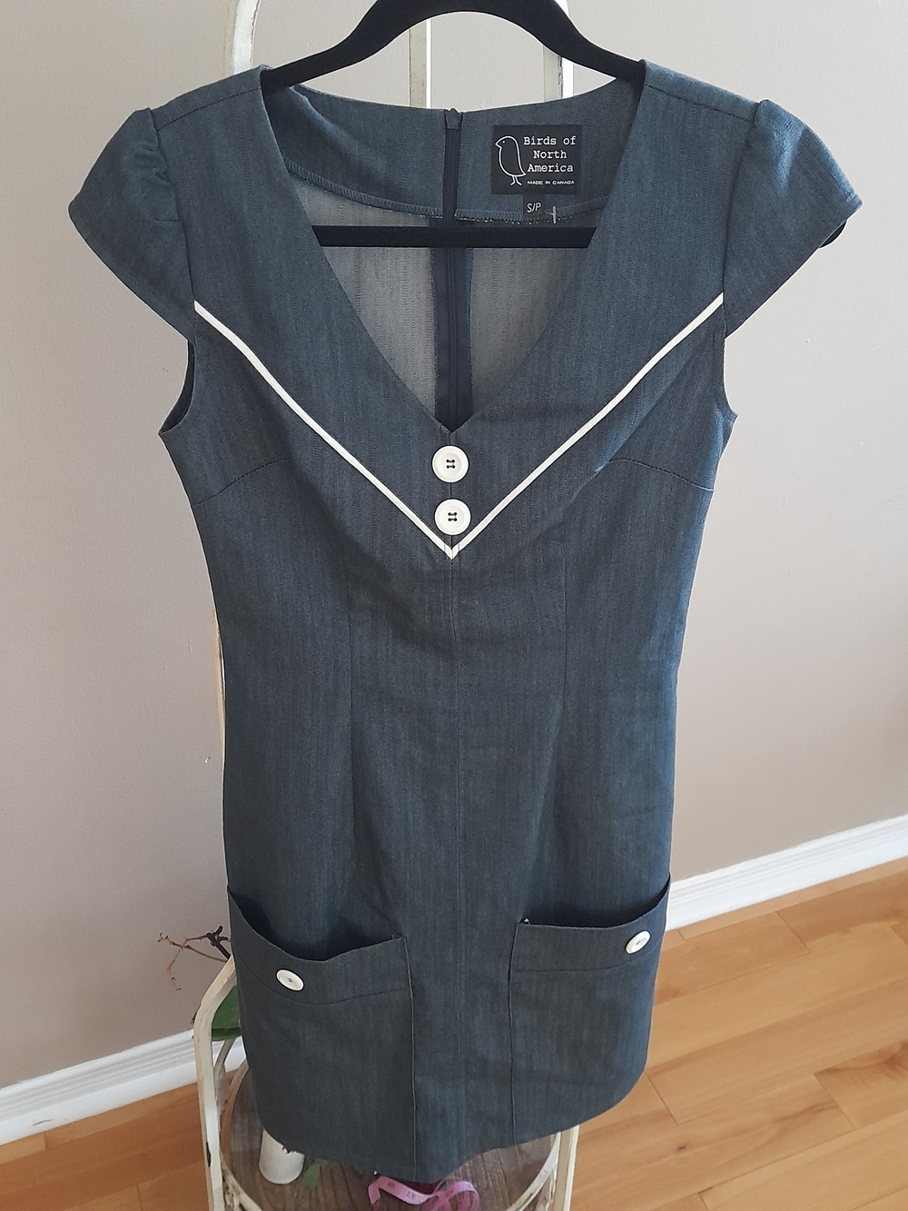 Birds of North America Blue  Cap-Sleeve Mini Dress with White Trim